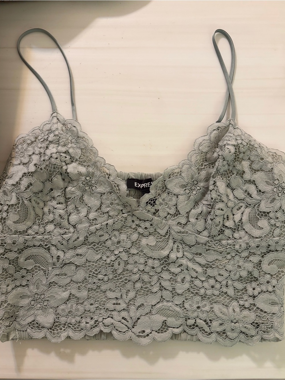 Express Women's Lace Top in Sage Green